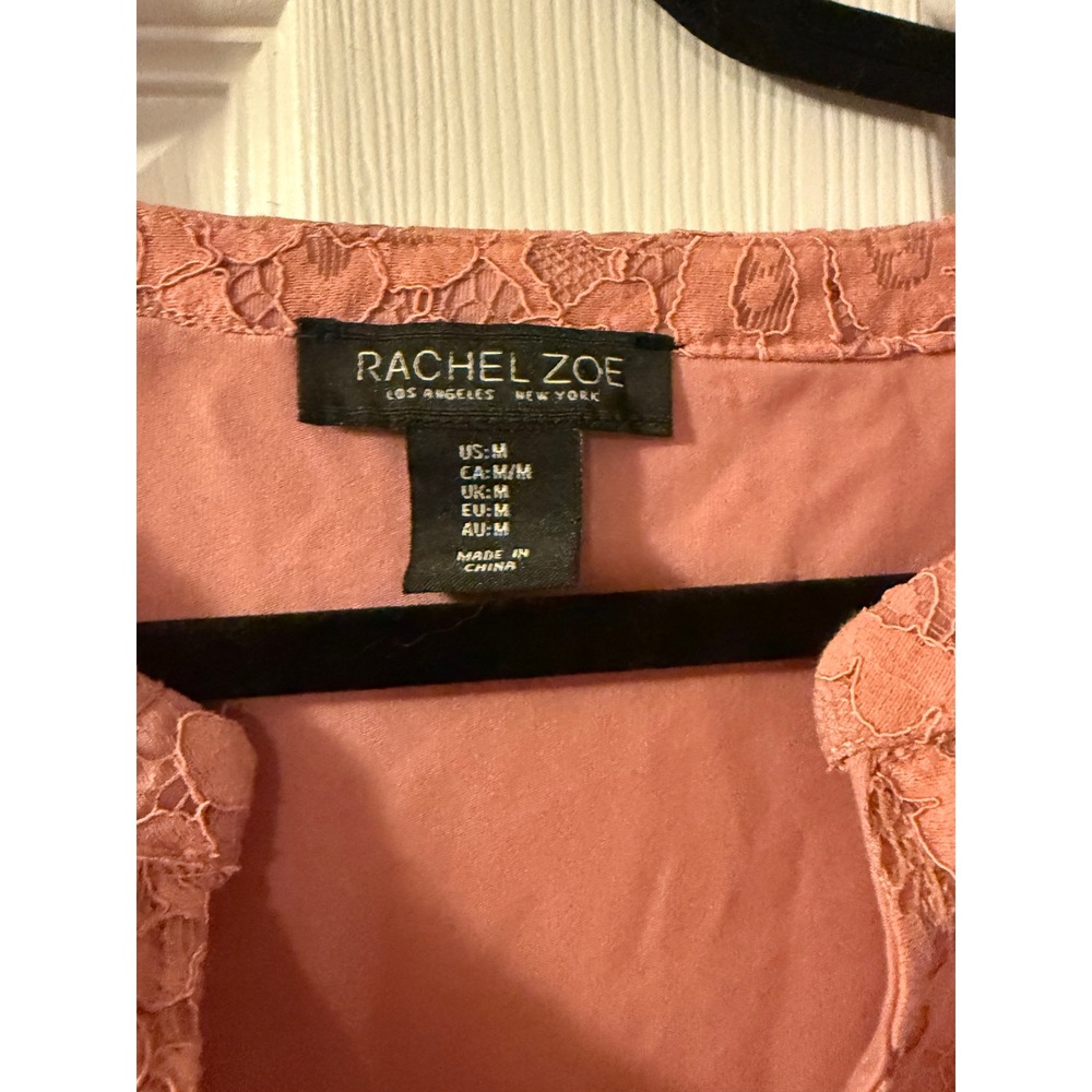 Rachel Zoe Blouse Womens Medium Coral Pink Floral Lace Button Up Long Sleeve Top - Picture 3 of 9